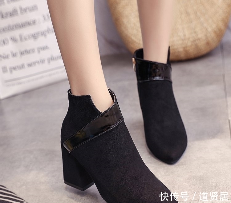 粗跟尖头短靴低跟百|又出一女鞋东北鞋,又叫“踏雪鞋,女人设计,上脚特好看