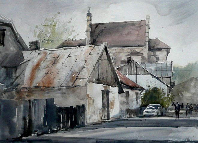水彩画@波兰水彩画家拉法尔的街市景观画,耐看!