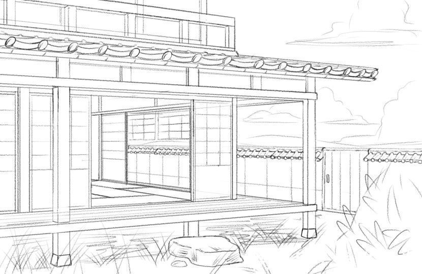 线条画!日系传统房子怎么画?教你日本老宅子画法教程!