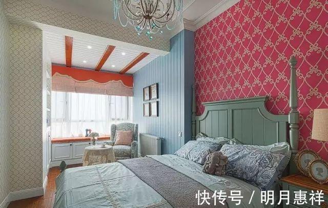 美式|143平米四室新房,蓝色背景墙,花纹吊顶,经典美式风格
