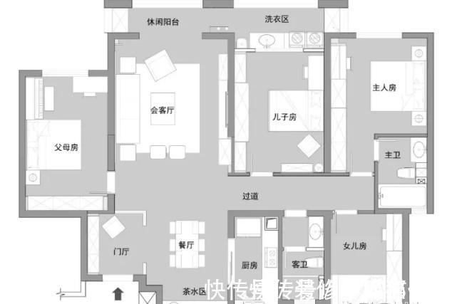 客厅|180平现代风三居室，黑白配的斑马纹茶几是客厅的亮眼的存在