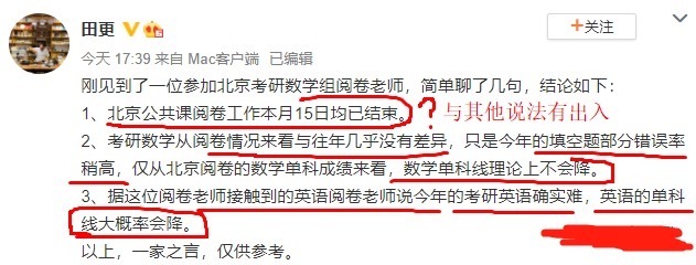 阅卷人：考研英语分数线会下降！政治较乐观！数学降线可能性小