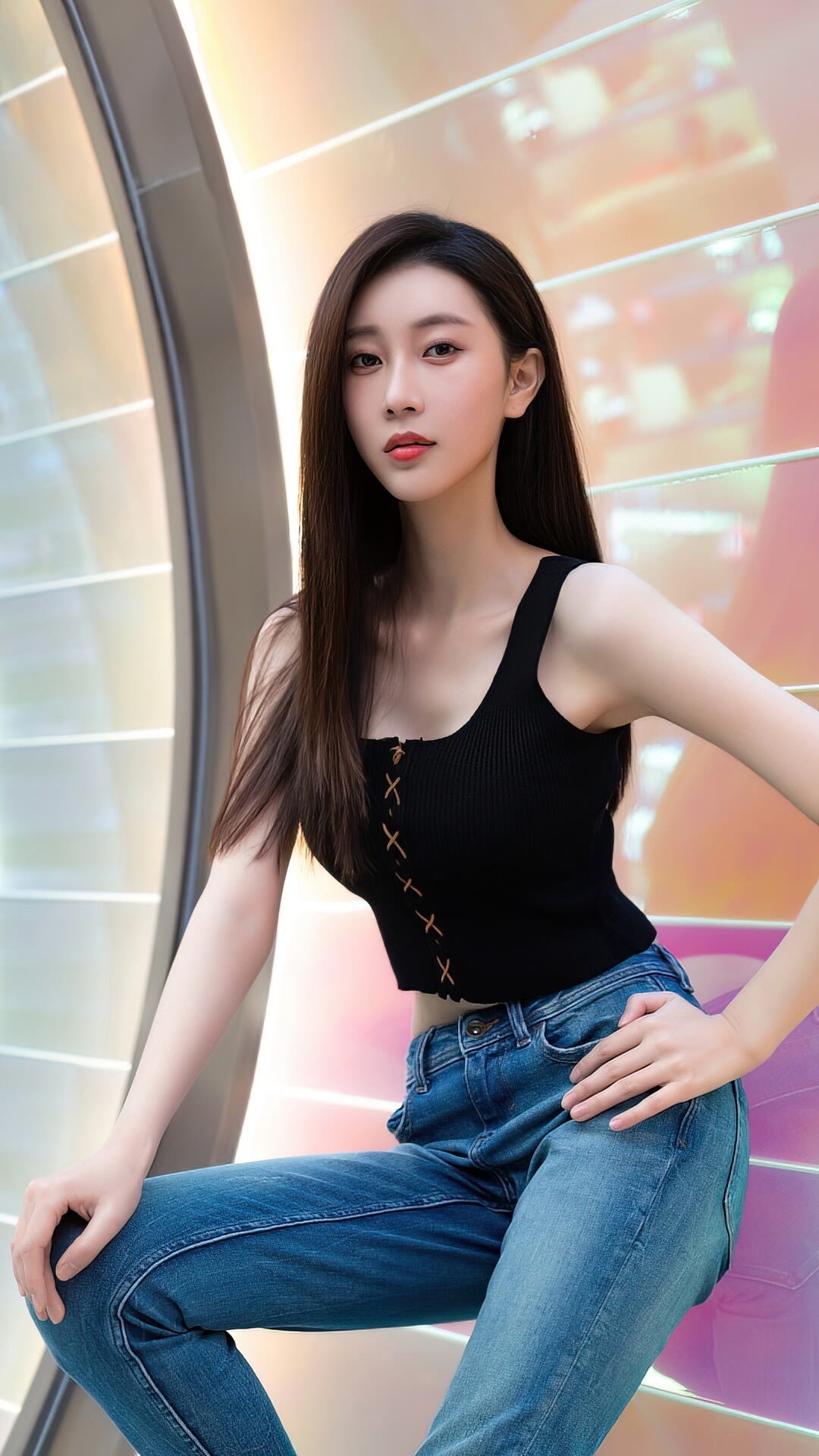 牛仔 性感牛仔配上黑色小背心, 完美的身材堪称一绝