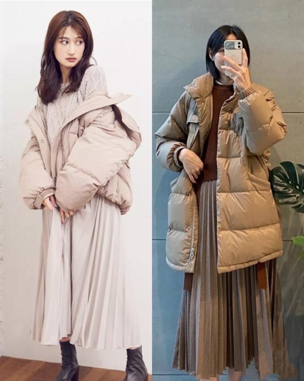 裙子 冬天不能没裙子,现在流行“过膝百褶裙”,既能搭大衣又能配棉服