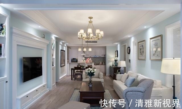 三居室|160㎡清新蓝绿的美式装修,温馨三居室,是家的感觉