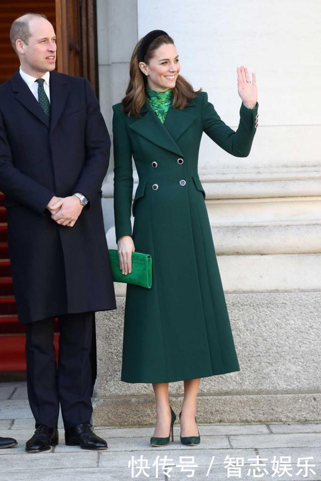 凯特王妃美得真气质,穿“墨绿色”翻领大衣裙,高雅且不失活力