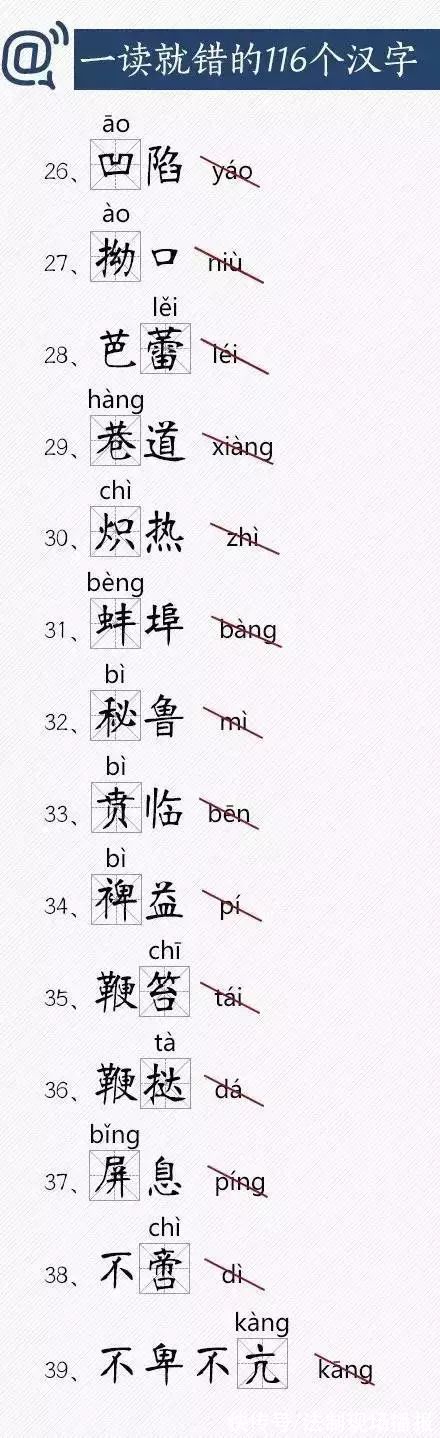 读音|一读就错的116个汉字，快把正确读音教给孩子!