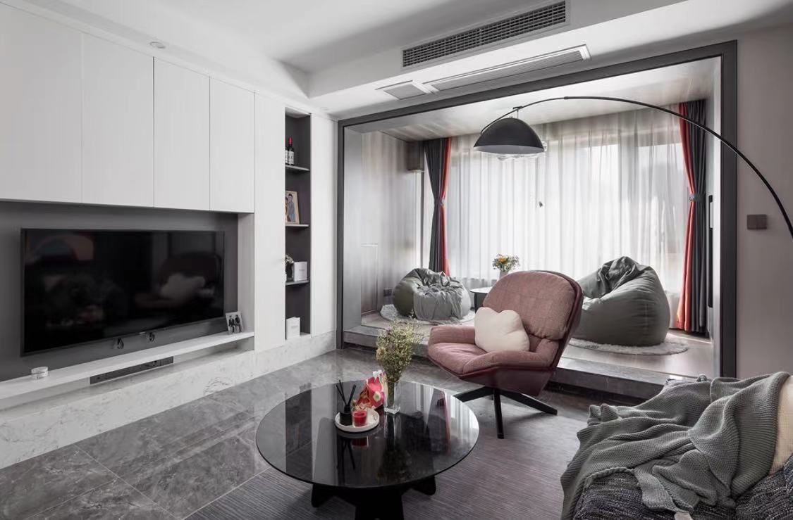 撞色|98㎡现代风格的撞色空间