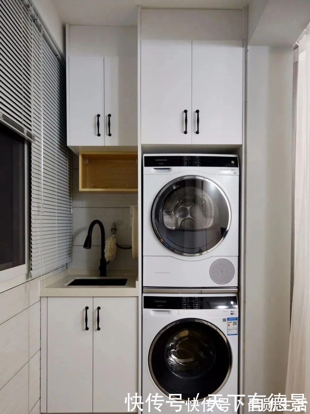 洗衣机|阳台上的洗衣柜这样设计,不仅美观实用,还能多出一个洗漱台!