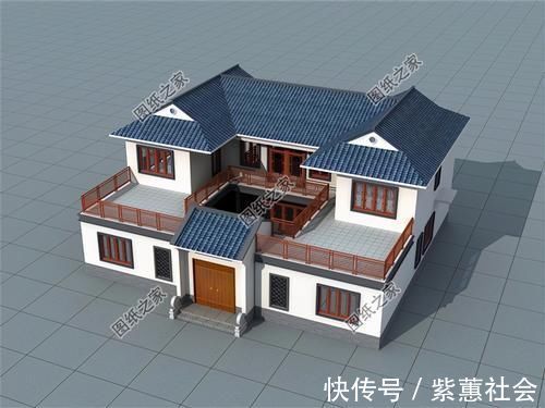 占地|农村二层四合院别墅效果图,带超大院子,在家建一栋养老足矣