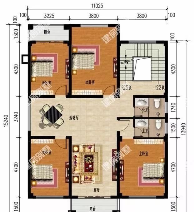 户型|宽11-12米间的两栋别墅,第一栋客厅挑空带飘窗,造价30万