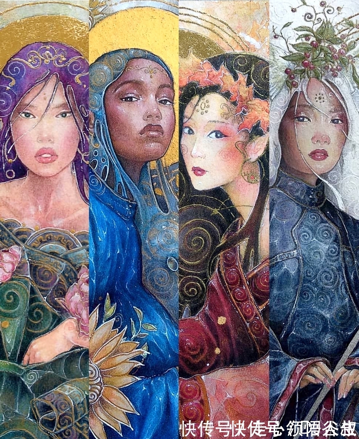 珀耳塞福涅&寂静宇宙中的明眸:色彩与金箔的交融,插画家卡法西斯的神话四季