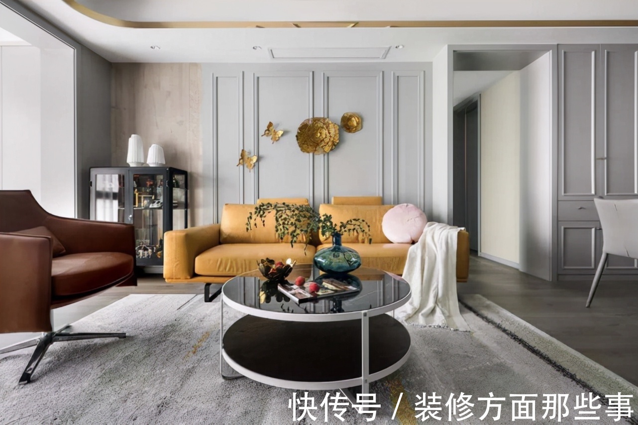 空间|110平简约轻奢风三居室,大胆采用黄色高级感扑面而来