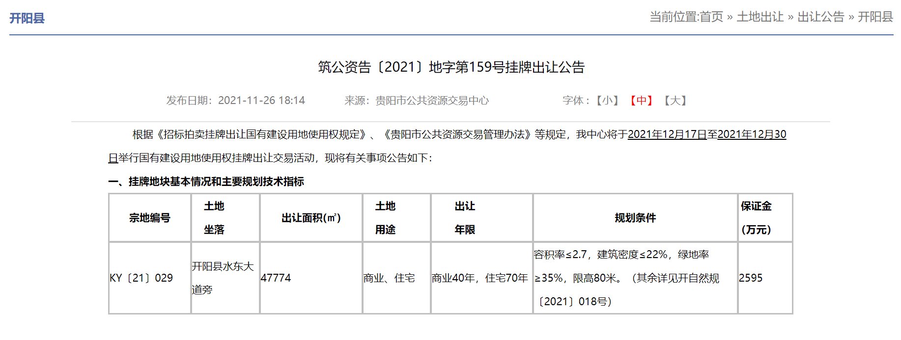 面积|11月贵阳挂牌面积榜TOP8：开阳县挂牌11.46万方商住用地