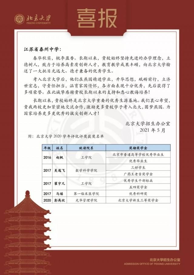 江苏省泰州中学|北大、清华发来喜报！泰州这些学子……