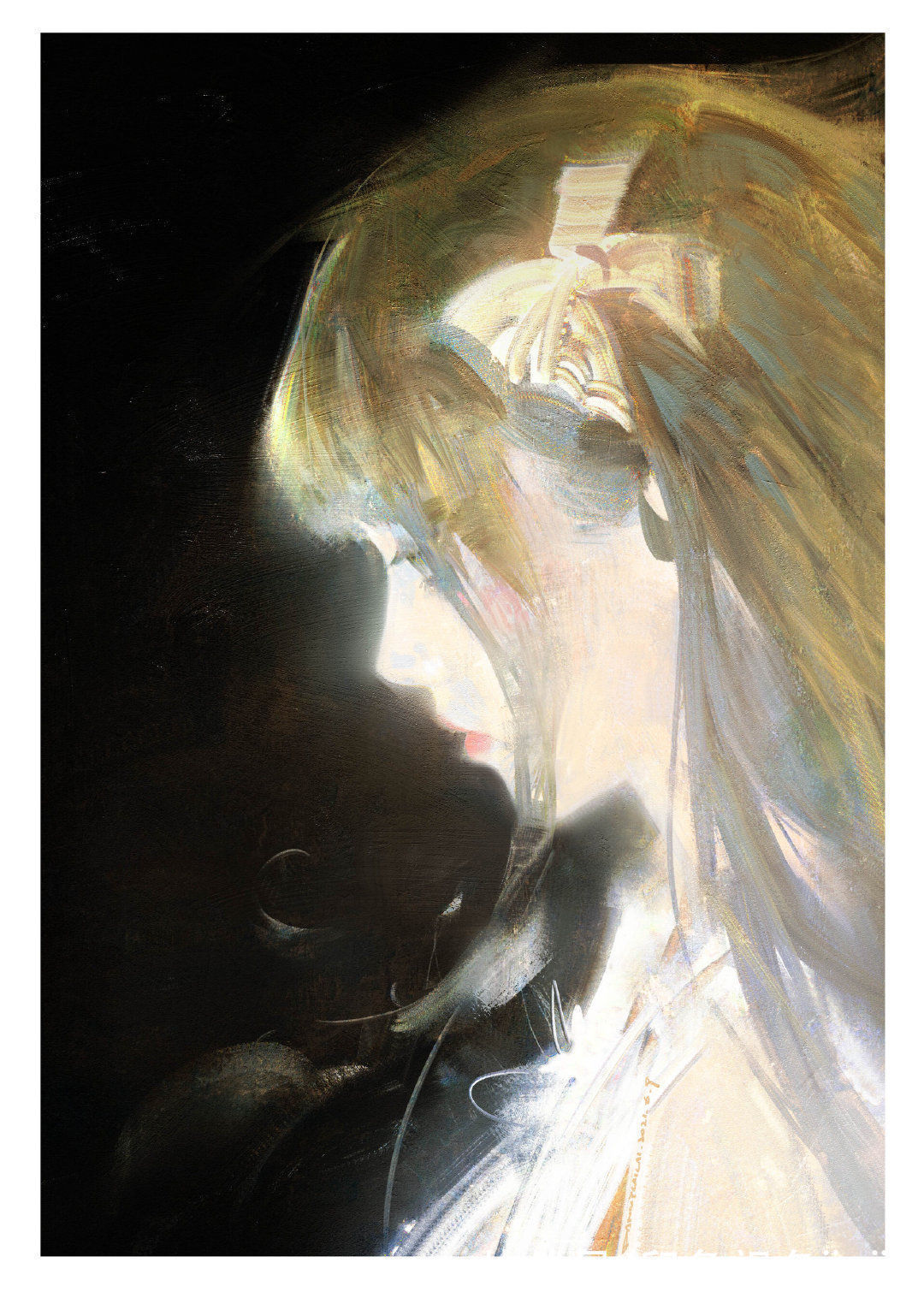 插画作品$高级油画质感的插画作品,笔下的白衣少女太梦幻了