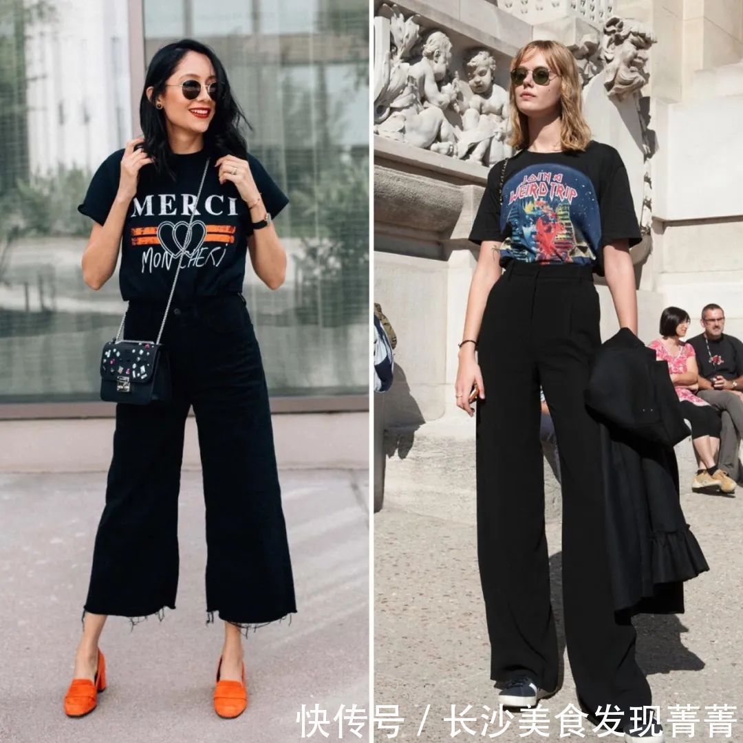 松垮|T恤+阔腿裤,早秋最显瘦搭配!