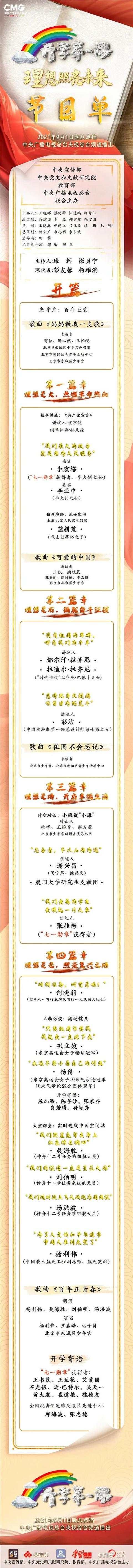 cctv|《開(kāi)學(xué)第一課》節(jié)目單公布！今晚8點(diǎn)見(jiàn)