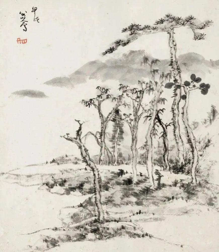 米氏$这套册页当不仅仅有山水也有花鸟,就是没有的是大红大绿的色彩