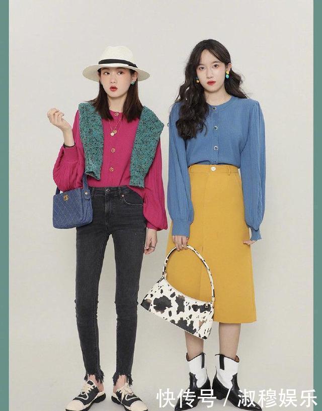 很有个性的闺蜜穿搭，过年就要鲜艳的服装，看着都觉得心情好