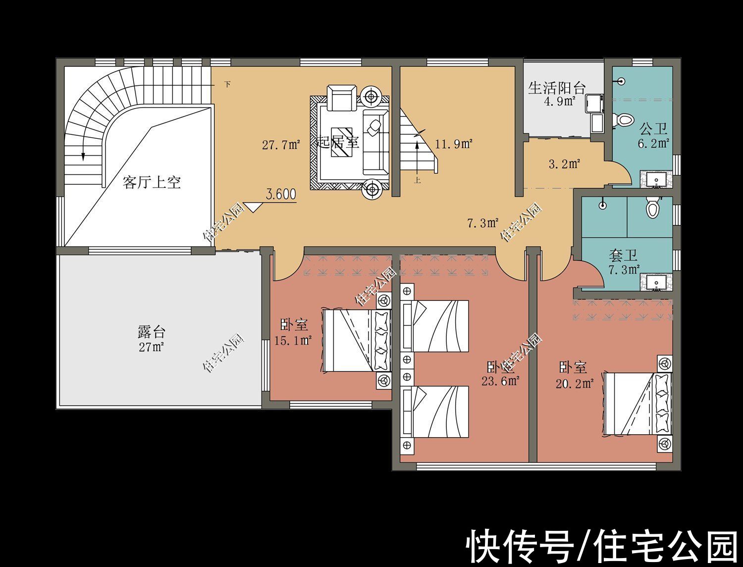 平面|推荐10套带旋转楼梯的农村别墅,楼梯做螺旋设计,美观又大气