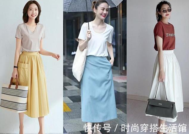 t恤|炎热夏季,不妨试试这几组“T恤+裤裙”,轻松穿出好气质