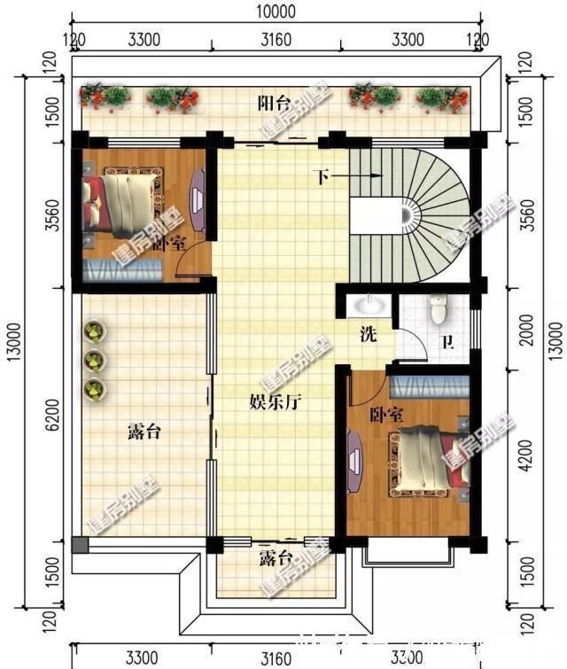 平面图|3栋面宽10米的自建房，都用到弧形楼梯，乡村生活也会让人羡慕