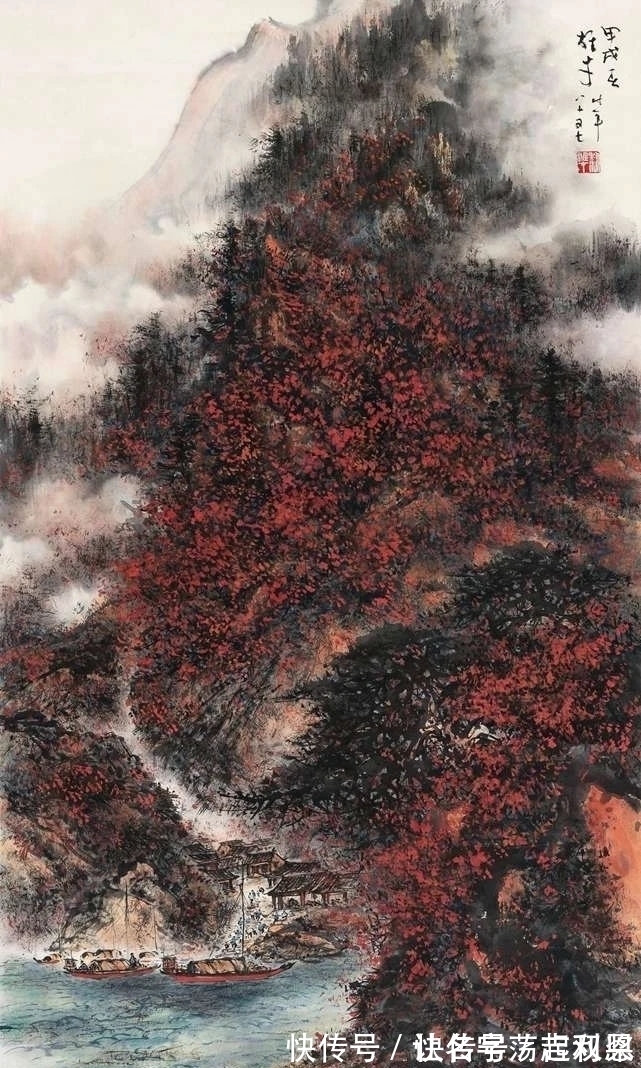 秋景&霜叶红于二月花|黎雄才秋景山水画,美不胜收,美轮美奂!