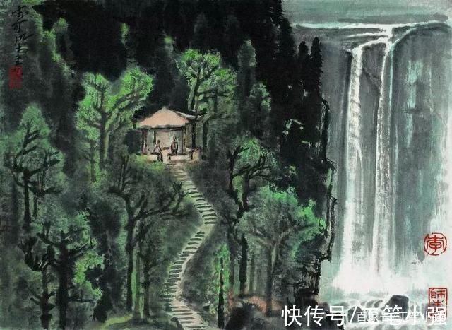 李可染#雨余树色润，山静瀑声喧。李可染山水欣赏