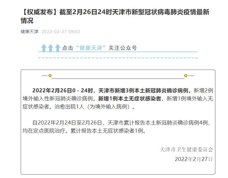 本土|天津昨日新增3例本土确诊病例、1例本土无症状感染者