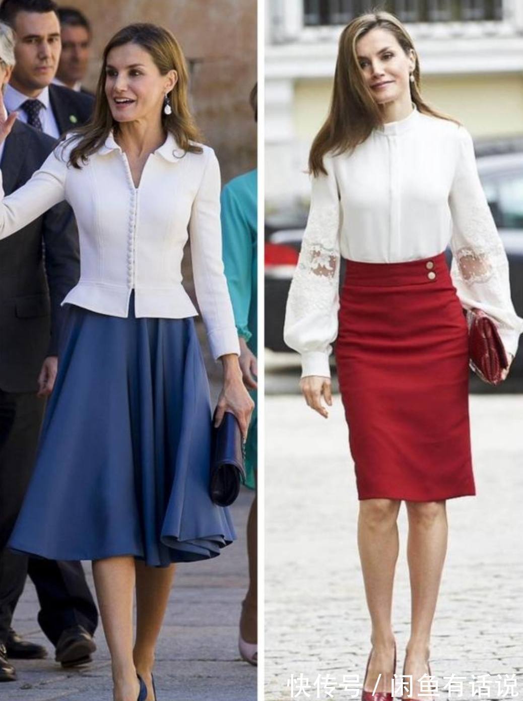 莱后|西班牙王后90斤都不到,身形消瘦气质却高级,衬衫搭半裙真加分
