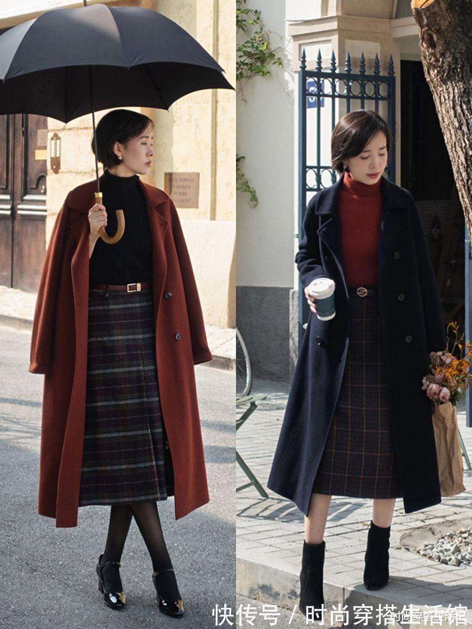 穿搭|大衣下面别总搭配裤子,今年流行“大衣+半裙”,时髦高级又显瘦