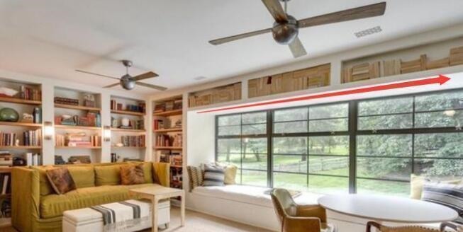 承重墙|头回见飘窗顶部打一排壁龛,不影响大小还能收纳,有点意思!