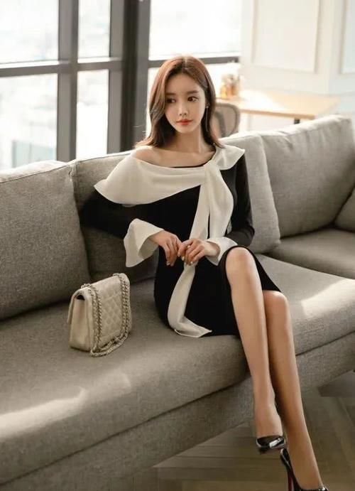 礼裙|美女穿搭：浪漫华尔兹黑白情调礼裙，迷人气息源自火辣身姿