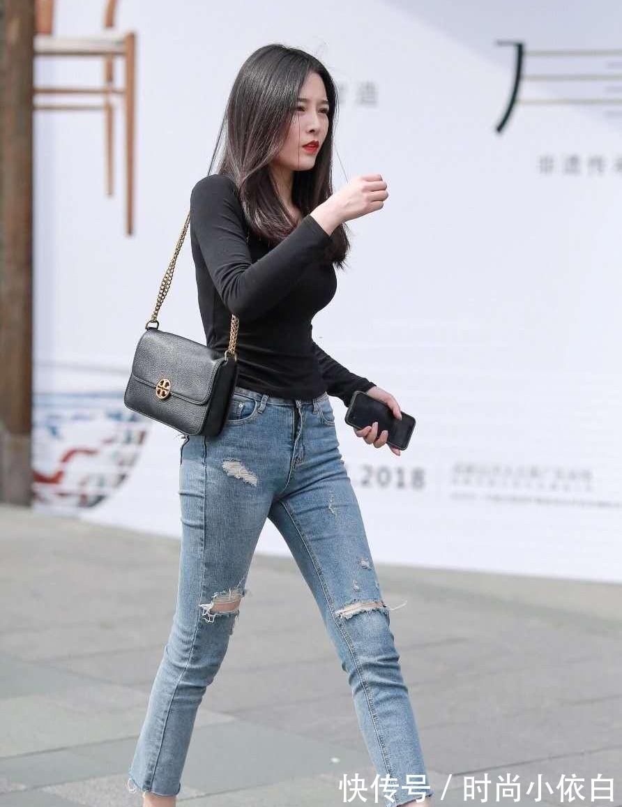 破洞|潇洒的美女,破洞牛仔裤,穿出优雅洒脱的美