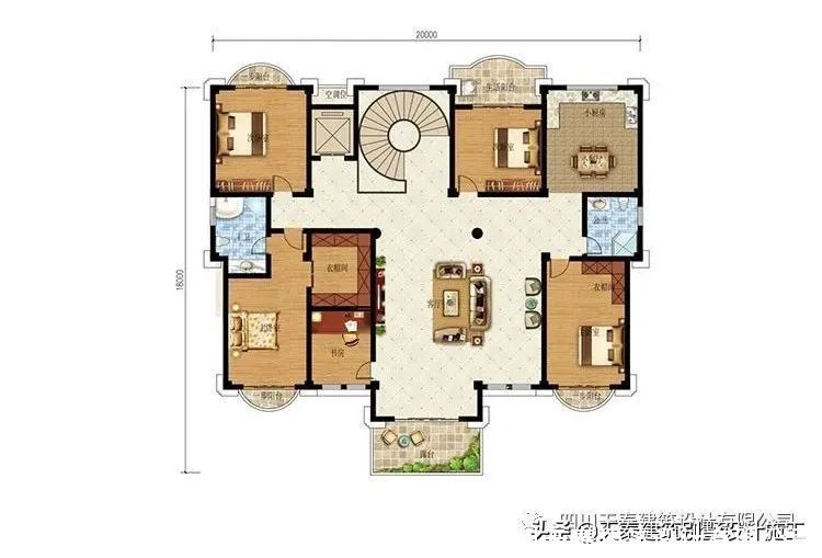 建房|四川南充欧式豪华别墅带挑空客厅 大露台设计 建房设计旋转楼梯