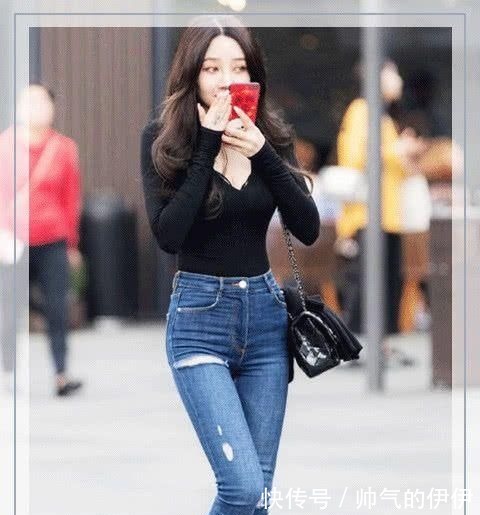 牛仔短裤 小姐姐紧身牛仔裤穿着优雅,搭配简洁,显得更时尚、更美观