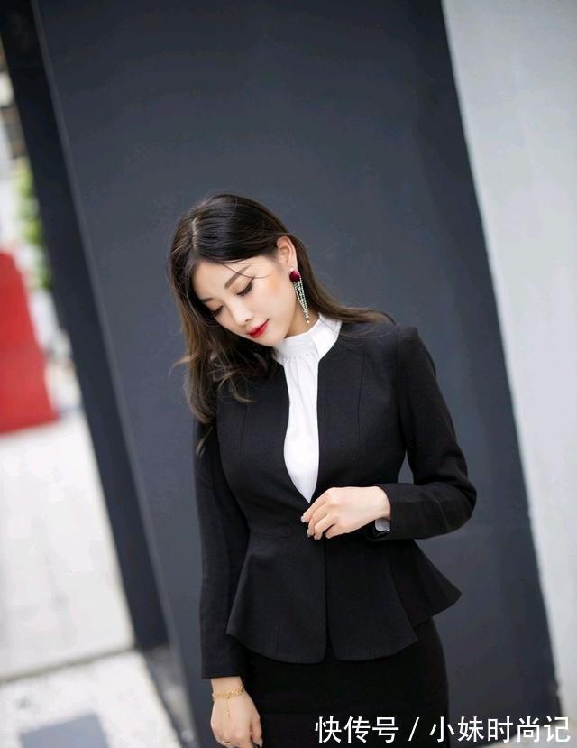 职业套装 黑色职业套装搭配黑色丝袜高跟鞋绽放职业女性魅力,做优雅女人。