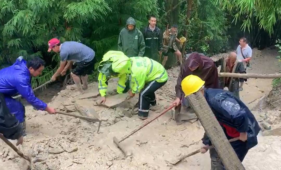 泥石流|泥石流来袭30多头牛被困警民携手将牛儿安全转移