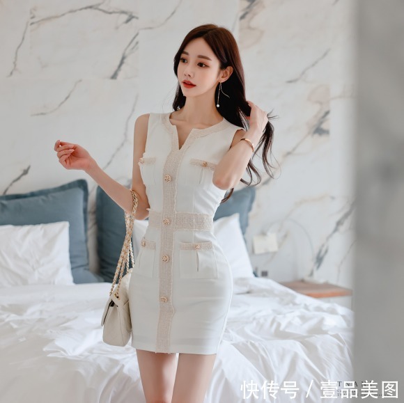 杏桃|女神孙允珠时尚搭配:布拉格杏桃气泡果茶无袖衣裙