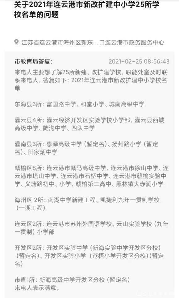 2021年赣榆改扩建中小学8所，涉及第二高中、义塘路中小学等！