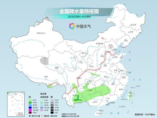 明起我国大部迎回暖，气温20℃线将北抬