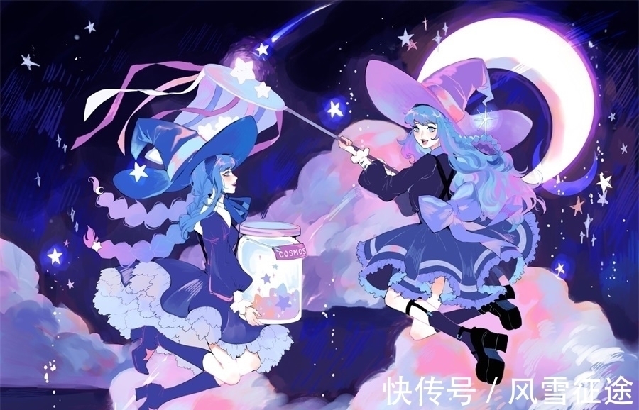 画面|魔法少女系列插画,甜美温柔的画风,画面美好且奇幻