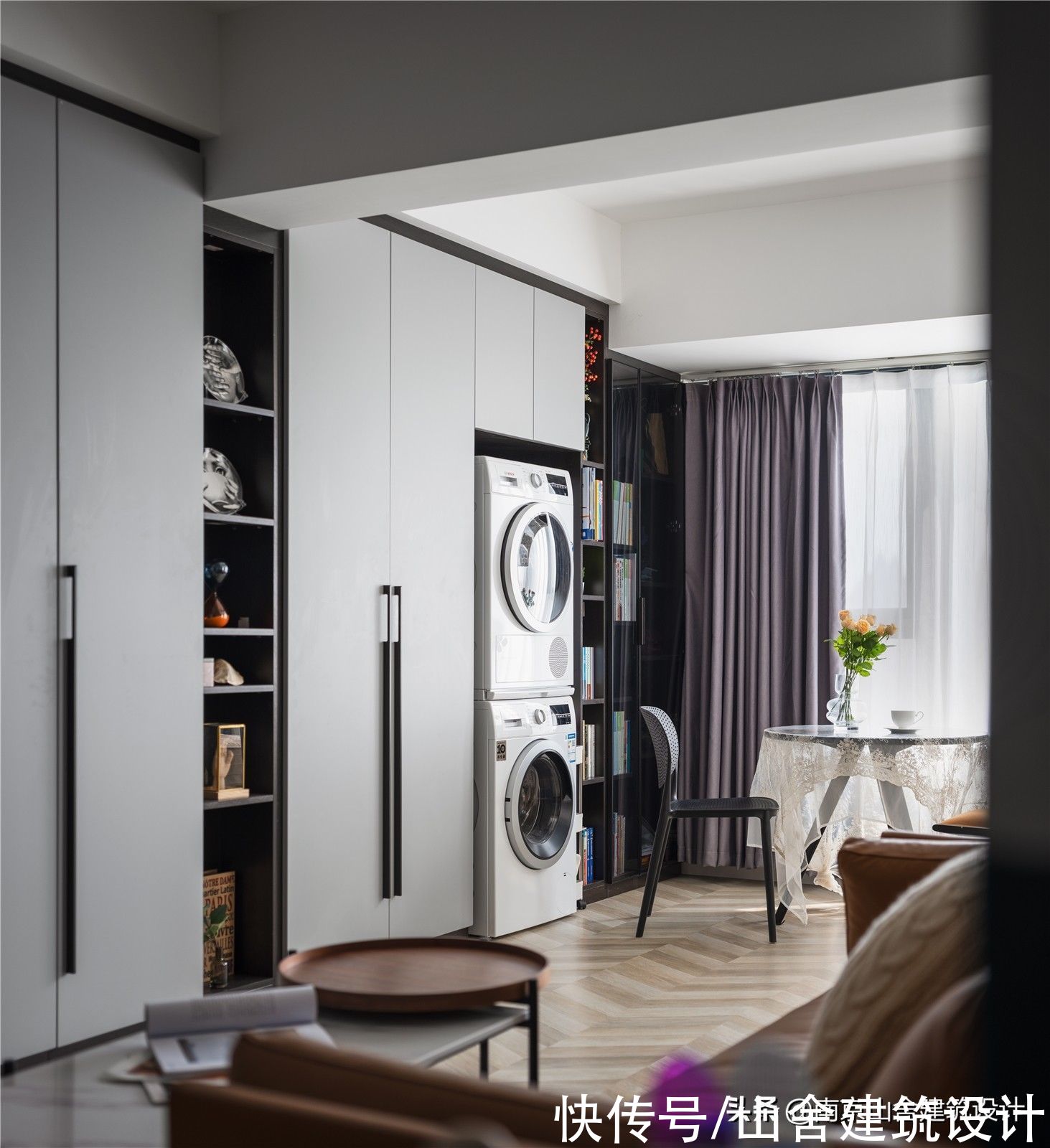 纱帘|现代灰遇上复古绿，混搭出的有色之家