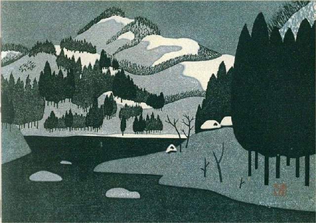 版画!日本近代版画大师斋藤清冬日雪景系列版画作品