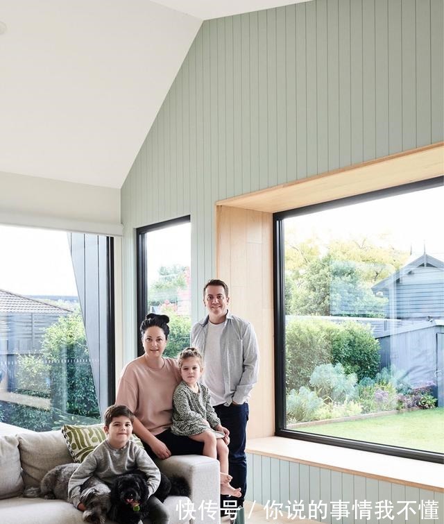 现代|幸福的四口之家，一扇生动记录风景的窗，草绿色的客厅，人人羡慕！