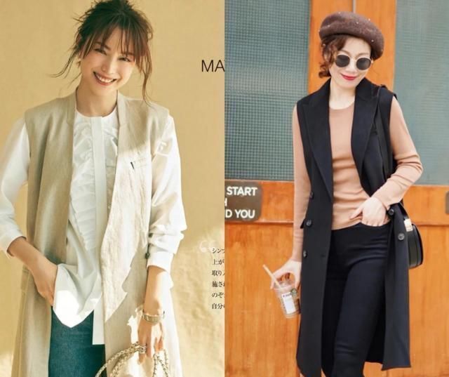 小裁 “长马甲”的时髦穿搭示范:大龄女人换季的首选,优雅百搭又好穿