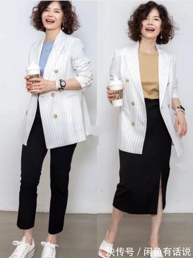 半裙|衣服不用买太多,50岁阿姨把半裙当上衣穿,配小黑裤却意外时髦