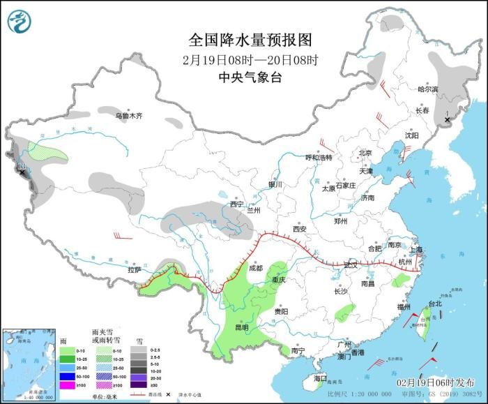 弱冷空气继续影响南方地区 西北地区东部西南地区东部多阴雨雪天气