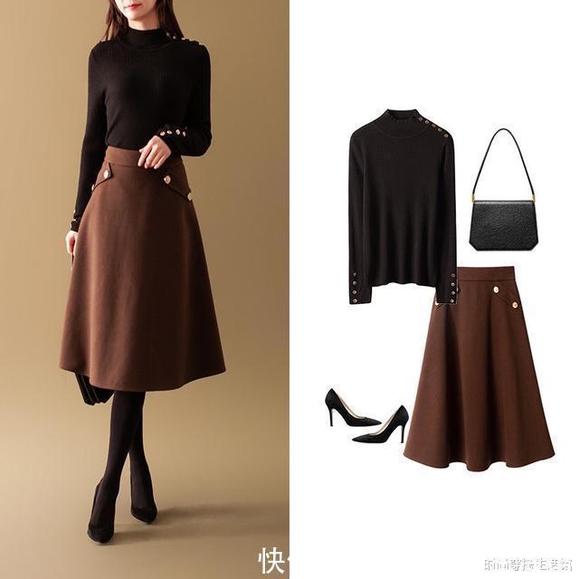 大地色|羽绒服收起来吧!入春后就穿“针织衫+半裙”,简约大方又气质